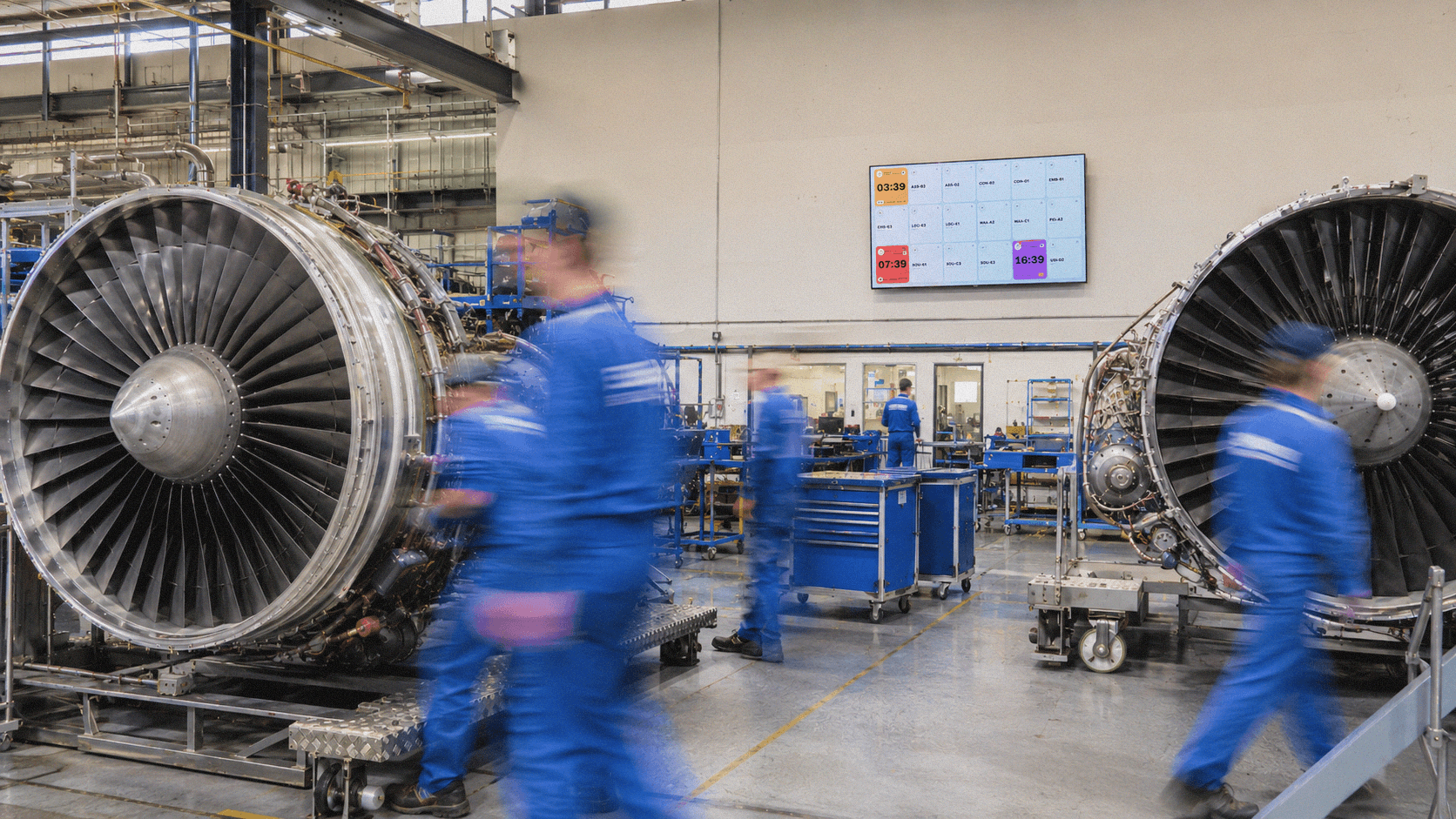 Équipe manufacturière travaillant sur des équipements industriels de grande dimension