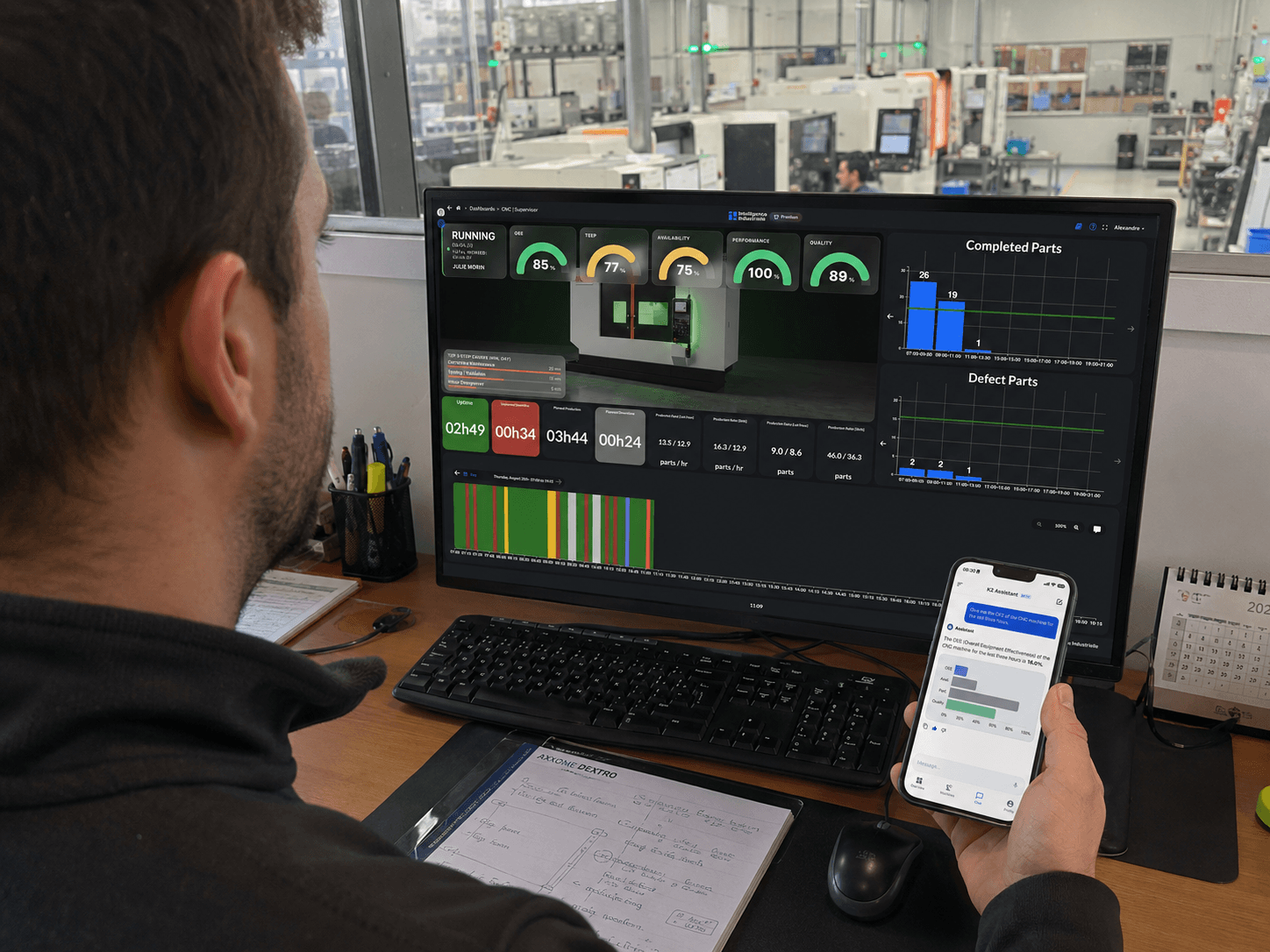 Gestionnaire consultant les indicateurs de performance d’une usine en temps réel